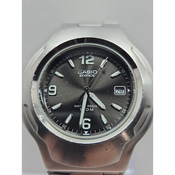 Casio Edifice EF104 Quartz Black Dial Date 100M Stainless Steel New Battery Mens - Picture 4 of 13